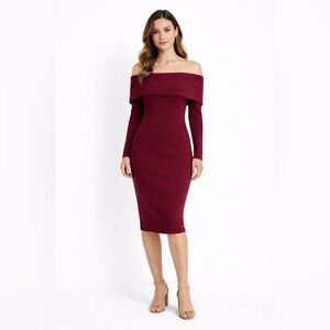 Rebecca B. 6 burgundy off the shoulder long sleeve dress